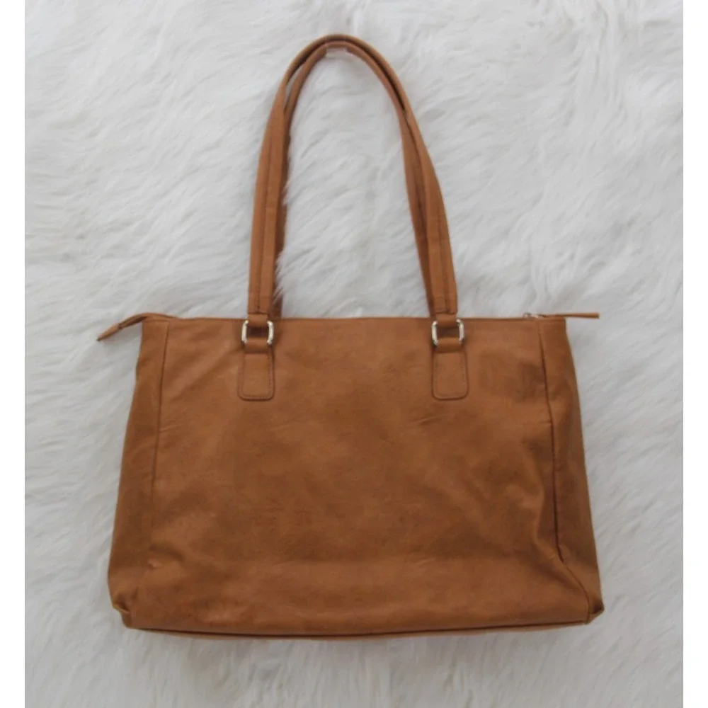 MultiSac Shoulder Purse Laptop Bag Tan Leather Look Several Compartments Classic